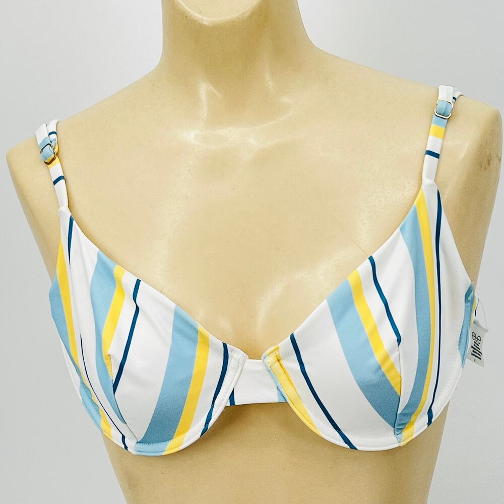 ETE NWOT 'Capri' Swim Top L  Blue & Yellow On White Striped  Beach Pool Vacation